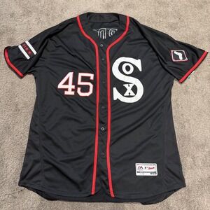 RARE‎ Chicago White Sox Baseball Jersey 45 Jordan Black Red Majestic Baseball